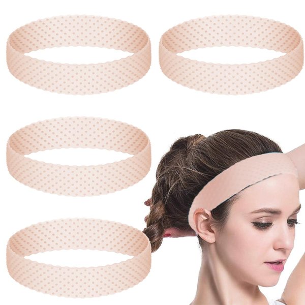 SHEHARUHI 4 Pieces Adjustable Wig Headband Elastic Silicone Wig Grip Band Non Slip Sweat-Proof Fix Headband for Men Women Sports Yoga (Light Brown)