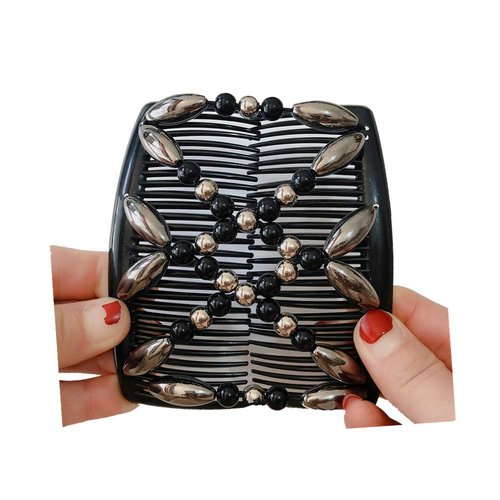 Lovef Comb Hair Clips for Women and Girls Stylish and Fashionable Accessories for Easy Hair Dos Tribal (White Black and Gold) (Black)