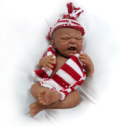 Crying Baby Reborn Baby Doll Black,7" Silicone Doll Mini Realistic Newborn Baby Dolls Silicone Full Body Stress Relief for Feeding Accessories Gift Box（Boy）