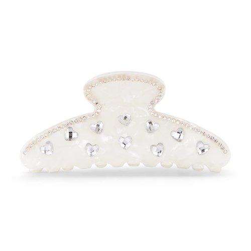 LILIE&WHITE Ivory Acrylic Hair Clip with Heart Shape Rhinestones, Medium Size, 2 Pieces, Women's Hair Accessory