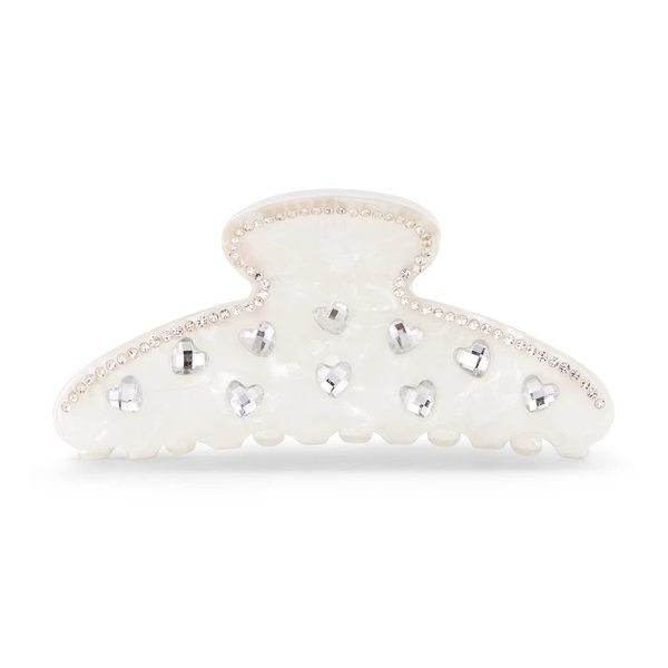 LILIE&WHITE Ivory Acrylic Hair Clip with Heart Shape Rhinestones, Medium Size, 2 Pieces, Women's Hair Accessory