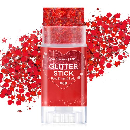 Paminify Red Body Glitter Stick, Christmas Makeup Chunky Sequins Face Glitter Rave Singer Concert for Kids and Women, Glitter Paint for Hair Eye Clavicle,Waterproof Shimmer Accessories for Parties