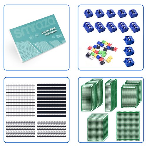 Smraza 104pcs Double Sided PCB Board Kit, Prototype Boards for DIY Soldering and Electronic Project Circuit Boards Compatible with Arduino Kits, 30PCS 40 Pin 2.54mm Male and Female Header Connector