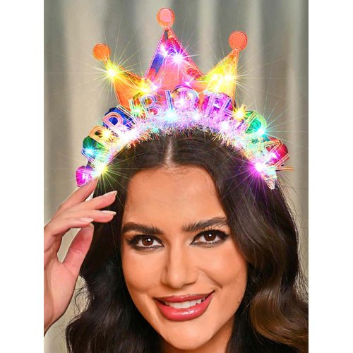 JEWEKY Light Up Happy Birthday Headband Led Birthday Crown Hair Band Rave Ball Party Birthday Hair Accessories for Women