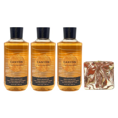 Bath & Body Works Men's Collection Canyon 3 Pack 3-in-1 Hair, Face & Body Wash Gift Set with a Clay and Rosemary Soap - Full Size
