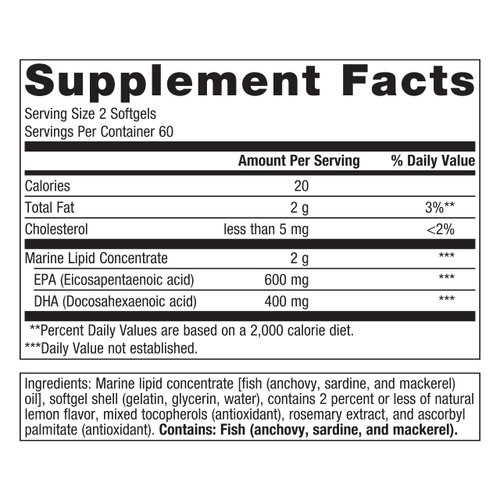 Metagenics OmegaGenics Fish Oil EPA-DHA 500 mg - Supports Cardiovascular Health* - Fish Oil EPA DHA - Purity & Quality Tested - Non-GMO & Gluten-Free - 120 Count