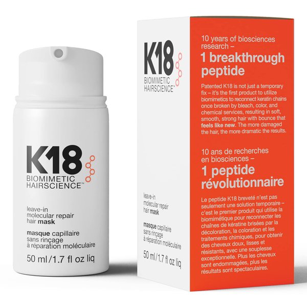 K18 Leave-In Molecular Hair Mask, Repairs Dry or Damaged Hair, Reverse Hair Damage from Bleach, Color, Chemical Services & Heat, 1.7 Fl Oz