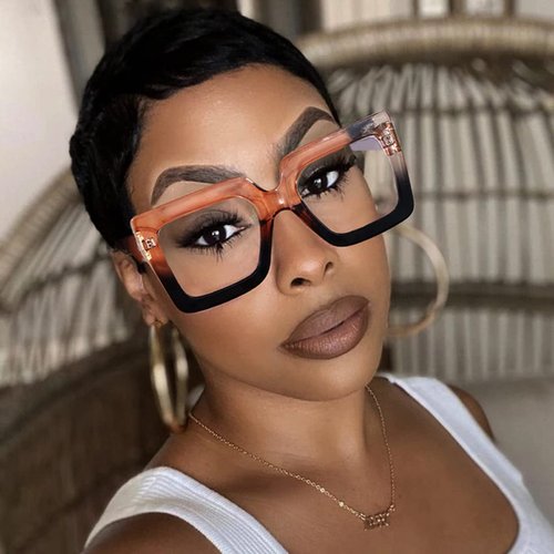 AIEYEZO Oversized Square Blue Light Glasses for Women Cute Big Frame Glasses Fashion Clear Multi-Color Computer Eyewear (Black + Champagne Black)