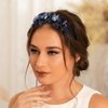 Formery Handmade Blue Flowers Headband Crystal Floral Hairband Wedding Prom Party Copper Wire Flower Bead Headpiece for Women and Girls