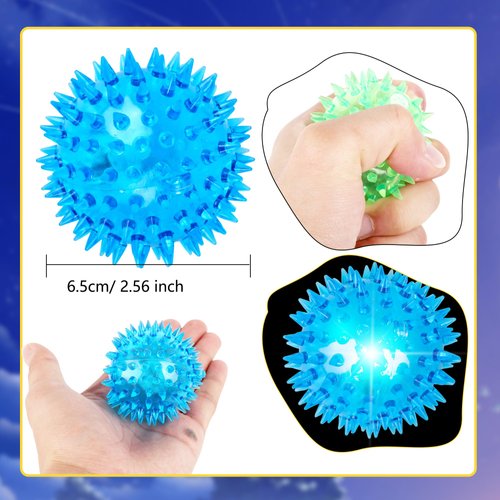 Rcanedny 20 Pcs LED Bouncy Ball Light up Fidget Spiky Ball Funny Flashing Squeaky Ball for Clsssroom Rewards Birthday Christmas Carnival Party Favors, 4 Colors
