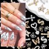 50Pcs Heart Nail Charms, Gold+Silver Butterfly Dollars Star Heart Cross 3D Alloy Nail Art Charms, Alloy Nail Gems Charms Nail Jewels Nail Rhinestones for Nail Art DIY Nail Supplies Decor