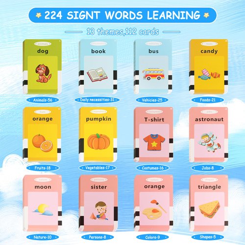 LEBOCADO Learning Toys for Toddler 2 3 4 5 Years Old, 224 Sight Words Talking Flash Cards for Kids Autism, Speech Therapy Toys Early Educational Colors Animals - Blue