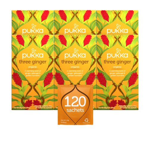 Pukka Organic Tea Bags, Three Ginger Herbal Tea with Turmeric &amp; Galangal, Perfect for Soothing Wa...