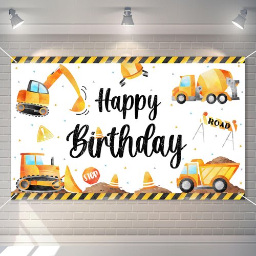 Lopeastar 3 x 5Ft Construction Birthday Party Supplies Backdrop Banner, Construction Party Decorations for Boys