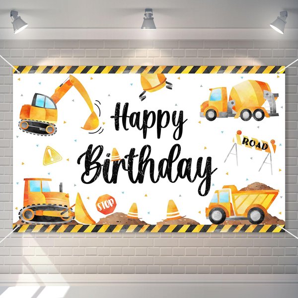 Lopeastar 3 x 5Ft Construction Birthday Party Supplies Backdrop Banner, Construction Party Decorations for Boys
