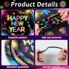 96Pcs Happy New Year Plates and Napkins Glow in the Dark Neon Tableware Set 2025 New Year Eve Party Decorations Disposable Paper Dinnerware Set Holiday Party Supplies for Kids and Adults Serves 24