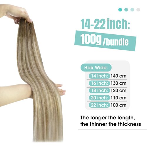YoungSee 100G 14inch Weft Hair Extensions Balayage Sew in Hair Extensions Medium Brown Fading to Brown Mix Platinum Straight Weft Extensions Human Hair Balayage Hair Weft Extensions for Short 14Inch