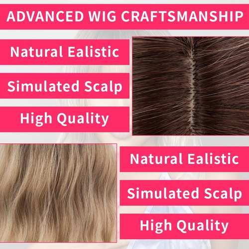 SPFAMI Short Bob Ombre Brown White Wavy Wigs with Bangs for Women Natural Shoulder Length Wig Women's Charming Heat Resistant Synthetic Wigs for Daily Party Use