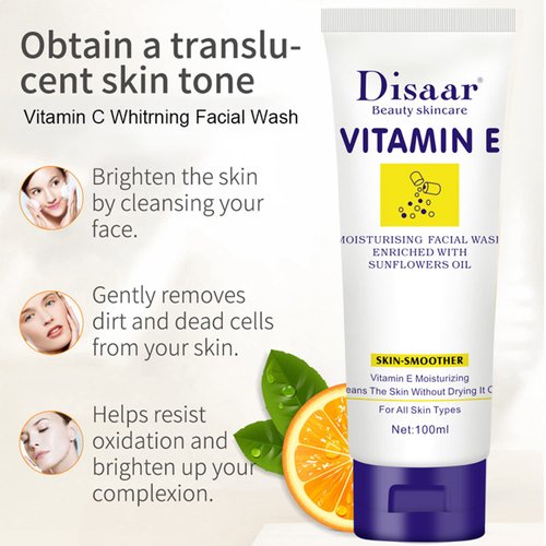 DISAAR Beauty Vitamin E Moisturizing Facial Wash Sunflowers Oil Cleans Pores Skin Smooth 100ml/3.38fi.oz