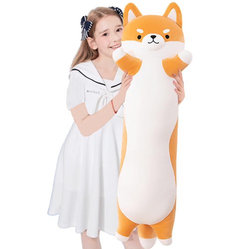 Long Shiba Inu Plush Body Pillow Giant Stuffed Animal Corgi Dog Plush Toys Hugging Pillow, Soft Long Dog Sleeping Cushion Gifts for Girls Boys (Yellow, 70cm/27.5inch)
