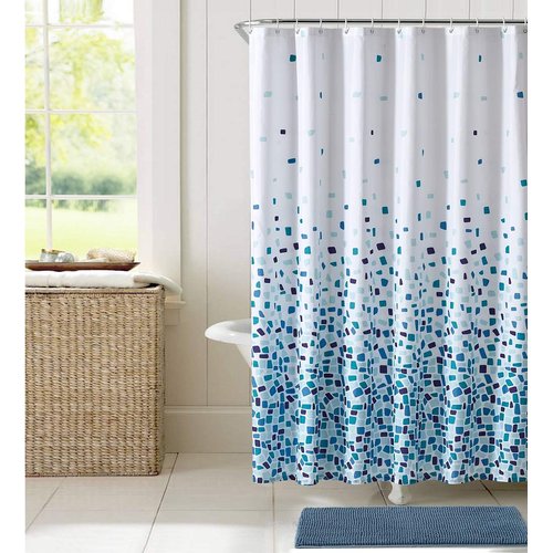 YOSTEV Funny Colorful Blue Ombre Bathroom Fabric Shower Curtain with Hooks,Unique 3D Printing,Decorative Bathroom Accessories,Water Proof,Reinforced Metal Grommets 72x84 Inches