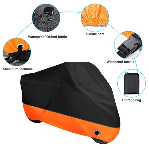 XYZCTEM Motorcycle Cover,All Season Black&Orange Waterproof Outdoor Sun Motorcycle Cover,Fits up to 108" Motors
