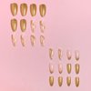 French Tip Press on Nails Medium Almond Fake Nails Glossy Glue on Nails Full Cover Acrylic Nails Gold and White Line False Nails with Gold Glitter Designs Medium Gold Nail Tips for Women and Girls