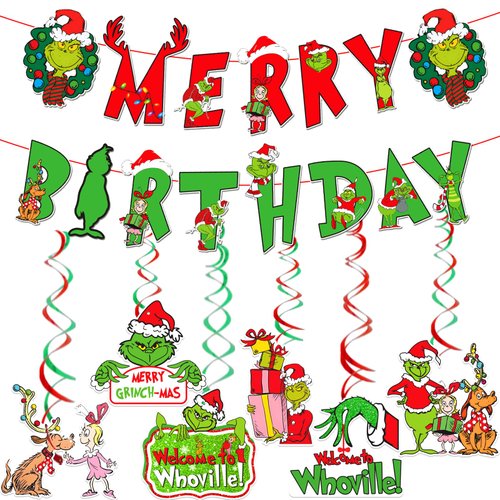 Merry Birthday Banner Christmas Birthday Decorations Christmas Theme Birthday Decorations Christmas Happy Birthday Decorations Party Decorations for Birthday Christmas Birthday Party Supplies