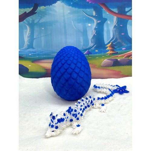 Articulated Cherry Blossom Dragon with Dragon Egg, 12" White and Blue Cherry Blossom Dragon, Home Decor Executive Desk Toys,Fidget Toys for Autism/ADHD D017-WB-BLU
