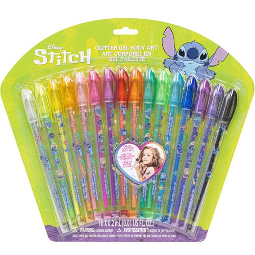 Disney Stitch 16 Piece Glitter Pen Body Art Set, Glittery and Bright Colors, Ages 3+ by Townley Girl