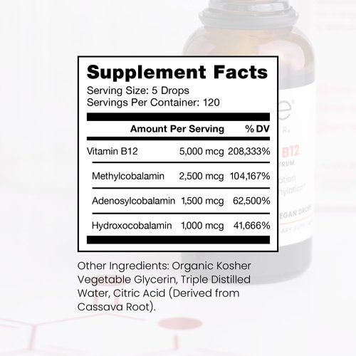 BioActive B12 Full Spectrum Vegan Methylated Vitamin B12 Sublingual Liquid Methylcobalamin, Hydroxocobalamin & Adenosylcobalamin 1,000 mcg per Drop (5 Drops = 5,000mcg / 4 Month Supply) 20 ml