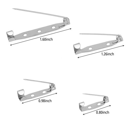 50 Pcs Brooch Pins, 4-Size Pack of Safety Pins, Silver Bar Pins, Secure Back Clasp with Back Bar Fastener, Pin Badge Backs with Holes (50)