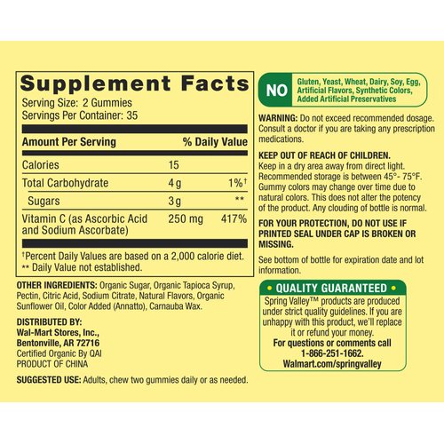 SPRING VALLEY Adult Gummy Vitamin C,250MG, Pack of 3, 70 Gummies Each