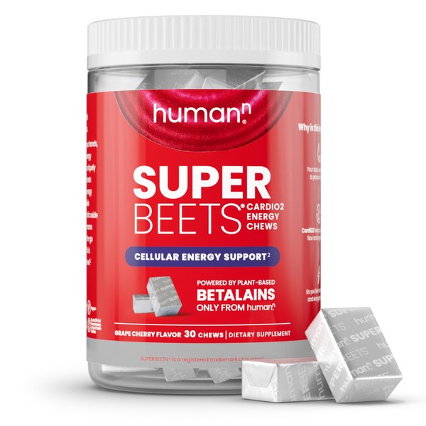 humanN SuperBeets CardiO2 Beet Energy Chews - Betalains Compound to Support Heart Healthy Energy & Blood Flow - Plant Based - No Caffeine or Stimulants - Grape Cherry Flavor - 30 Servings