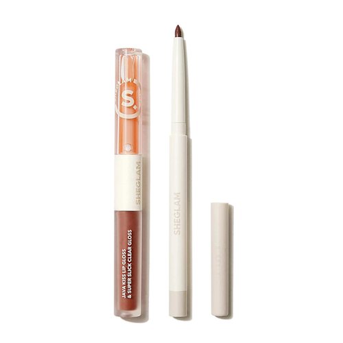 SHEGLAM Soft 90'S Glam 3-In-1 Lip Liner Moisturizing Plant Extracts Long Lasting Liquid Lipstick Plumping Lip Gloss Makeup Set - Haute Cocoa