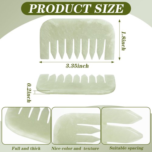 Geiserailie 2 Pieces Jade Combs Massage Stone Hair Comb Guasha Scraping Scalp Comb Facial Massage Tool Multifunctional Handheld Head Tools for Valentine's Day Mother's Day Gift(Square Style)
