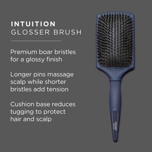 Fromm Professional Intuition Glosser Smooth & Glossy Boar Bristle Paddle Brush in Blue, Detangles, Smoothes, and Massages Scalp to Distribute Oils for Shiny Healthy Hair