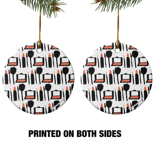 GRAPHICS & MORE Makeup Lipstick Compact Eyeshadow Mascara Drawing Porcelain Holiday Christmas Tree Ornament - 2.8" (7.1 cm)