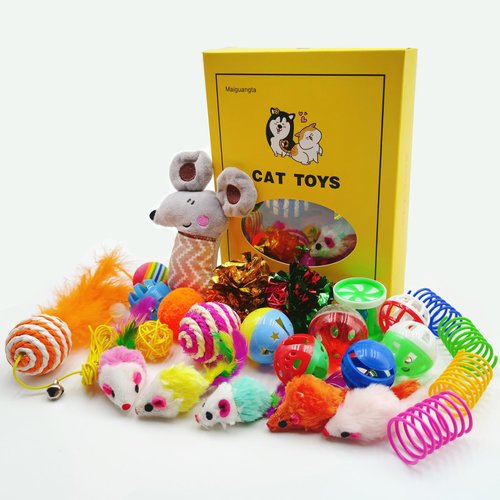 Maiguangta 25 PCS Assortment of Cat Toys - Hanging Door Cat Toy,Catnip Toys,Feather Teaser,Mice,Colorful Balls & Bells.Perfect for Kittens,Cats,and Puppies