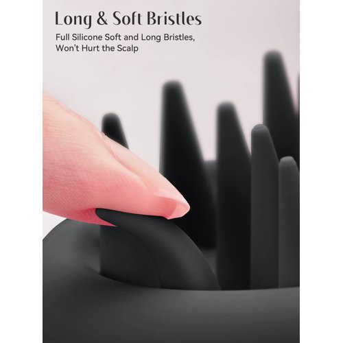 HEETA Scalp Massager Hair Growth, Scalp Scrubber with Soft Bristles, Integrated Silicone Design, Scalp Exfoliator for Dandruff Removal & Relax Scalp, Shampoo Brush Fit Wet Dry Hair Use, Black