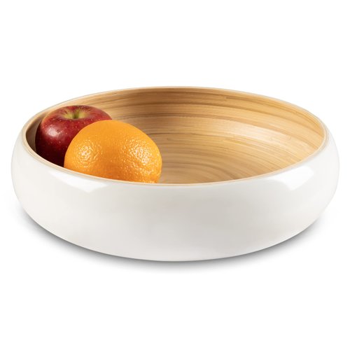 LEXA Handcrafted Fruit Bowl for Kitchen Counter and Home Decor 12" Unique Decorative Fruit Basket or Key Bowls for Entryway Table, 100% Natural Bamboo - White