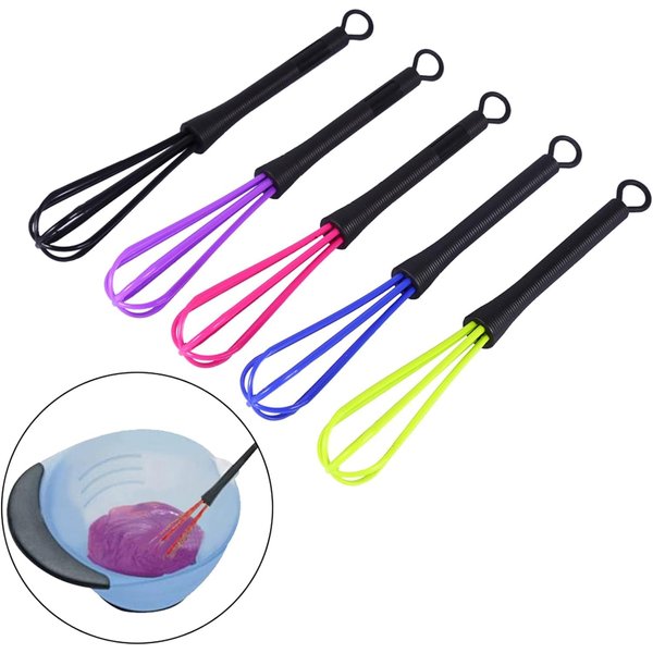 6 Pcs Mini Whisks for Hair Dye Color Mixing- Plastic Manual Mixer Hair Dye Cream Stirrer- Salon Barber Plastic Whisk Hairdressing Dye Whisk-Blending, Whisking, Beating and Stirring (7 x 1.2 in)