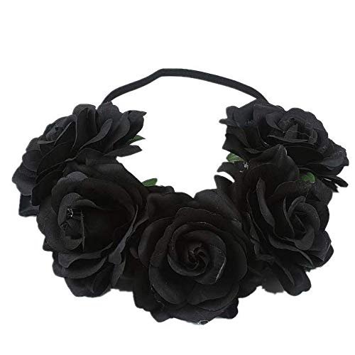 DNHCLL Rose Floral Crown Headpiece for Women and Girls - Fake Flower Hair Wreath with Headband (B...
