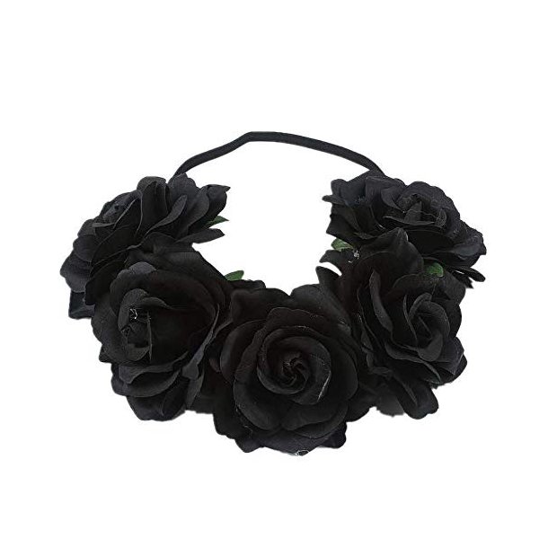 DNHCLL Rose Floral Crown Headpiece for Women and Girls - Fake Flower Hair Wreath with Headband (Black)