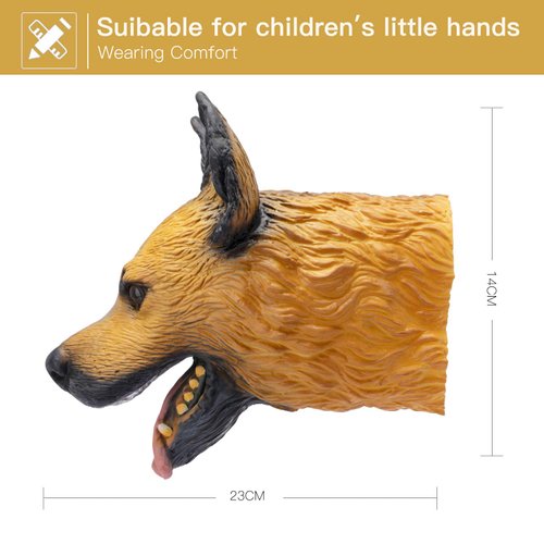 Yolococa Dog Hand Puppet Realistic Latex Soft Animal Toy Storytelling Role Play Party Supplies for Kids (German Shepherd)