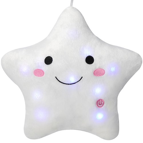 DearSun 13''Creative Twinkle Star Colorful Night Light Plush Pillows Light up Night Stuffed Toys Perfect for Birthday Christmas Holiday Valentines (White)
