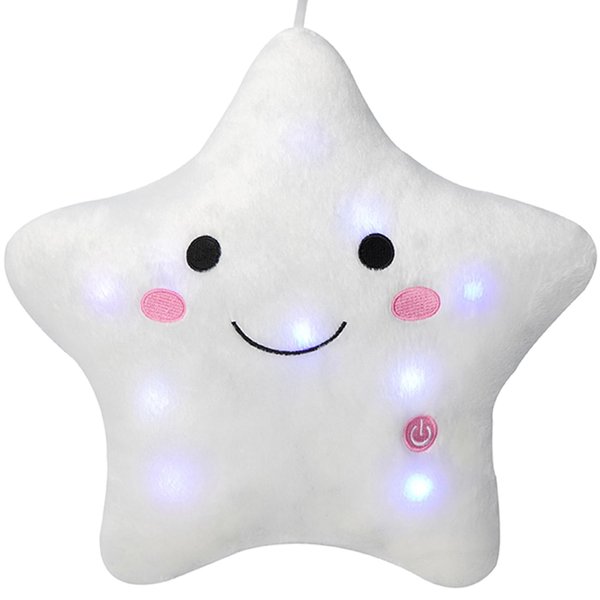 DearSun 13''Creative Twinkle Star Colorful Night Light Plush Pillows Light up Night Stuffed Toys Perfect for Birthday Christmas Holiday Valentines (White)