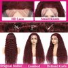 VELOMA 99J Burgundy Deep Wave Lace Front Wigs Human Hair 13x4 HD Lace Frontal Wigs Human Hair Lace Front Wigs Pre Plucked 99j Burgundy Deep Curly Wigs Human Hair Wigs For Women 180% Density 24 Inch
