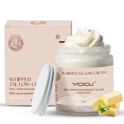 ISHERBIN 100% Grass Fed Beef Tallow for Skin Care - Organic Beef Tallow Moisturizer for Face + Body, Whipped Moisturizer for Sensitive Skin Soft, Smooth, Tallow Face Moisturizer Unscented 4 Oz.