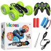 KKONES Remote Control Car, 2.4GHz Electric Race Stunt Car, Double Sided 360° Rolling Rotating Rotation, LED Headlights RC 4WD High Speed Off Road Gift for 3 4 5 6 7 8-12 Year Old Boy Toys (Green)